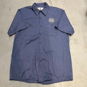 G&K SERVICES ビンテージ 80s 90s 半袖 ワークシャツ L アメリカ USA古着 コットン 企業ロゴ ワッペン アメカジ メンズ 紺 ネイビー レトロ