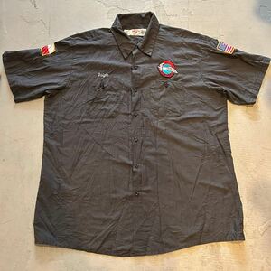 G&K SERVICES ビンテージ 80s 90s 半袖 ワークシャツ XL アメリカ USA古着 コットン 企業 ロゴ ワッペン アメカジ メンズ グレー オールド