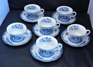 5500 ６客セット☆ 国産 ビンテージ Blue Rose Fine China カップ＆ソーサー ブルーローズ ファインチャイナ アンティーク 消毒済み