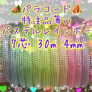 ☆★パラコード★☆７芯 ３０m ４mm ★特注品薄いパステルレインボーカラー★