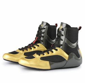  boxing shoes black / gold 26cm (41) GINGPAI ring shoes 