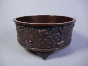 新品　唐銅　銅器　丸型波千鳥　水盤　砂鉢