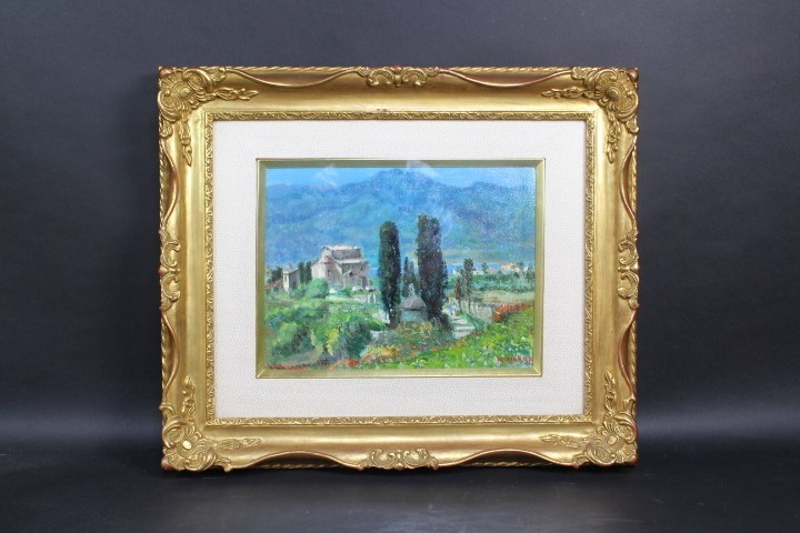 Landscape of Saint-Florent, Corsica Hiraga Kamesuke, 5-go oil painting, hand-painted, Painting, Oil painting, Nature, Landscape painting