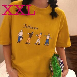 ビッグシルエット プリント Tシャツ シャツ 半袖 オーバーサイズ カットソー メンズ レディース 丸首 デザイン 人気 黄色 イエロー XXL