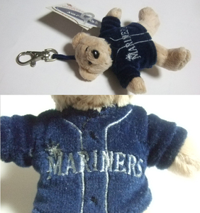 くまのマスコット付きキーホルダー(MARINERSユニフォーム)。