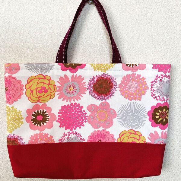 ハンドメイド レッスンバッグ 絵本バッグ お花柄 ピンク