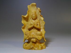 147-10-1　高密小叶柘植 木彫り【座浪音座像】団園平安 美品 ★仏教美術 置物 木雕 仏像 古美術 天然 高密木彫 木雕 仏像 佛教美術