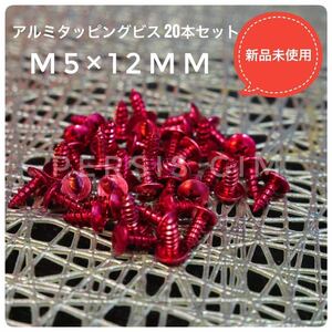 ⑤汎用 アルミタッピングビス 20本 赤 レッドM5×12(mm) バイク 原付 スクーター 50cc 125cc ロンホイ 太足 エアサス カスタム イベント