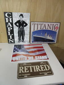 『アメリカンプレート』4枚セット チャップリン・タイタニック・UNITED WE STAND・RETIRED