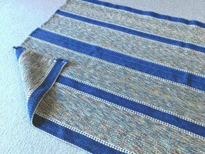 30s40s50s60s70s Vintage indigo stripe pattern . woven cotton rug mat blanket beautiful goods 