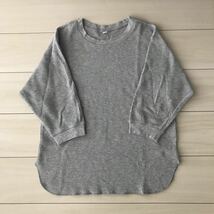 ②美品◆ユニクロ◆UNIQLOワッフルクルーネックカットソー七分丈グレーMサイズ無地◆シンプル着やすい大人カジュアル_画像1