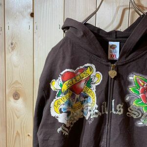 [KWT3643] DON EDHARDY with a hood . Zip Parker lady's Brown XXL 60