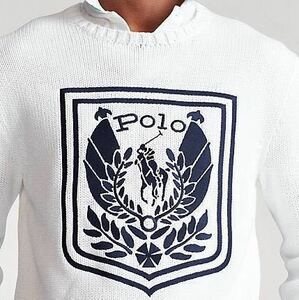 ＵＳ購入 希少 美品 US ＸＬ ポロ ラルフローレン 復刻クレスト ポロプレイヤー 刺繍 コットンセーター 白 ホワイト polo ralph lauren