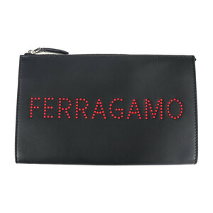  super-beauty goods Salvatore Ferragamo clutch bag 24 A121 leather black red Logo studs second bag pouch [ genuine article guarantee ]