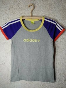 to6136　adidas　アディダス　レディース　半袖　リンガーネック　3本ライン　デザイン　tシャツ　人気　送料格安