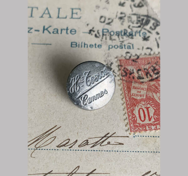 フランス パリ 1900-40s ホワイト メタル ボタン φ14mm 欧州 古着 ハンティング ジャケット 刺繍 裁縫 ヴィンテージ アンティーク 2