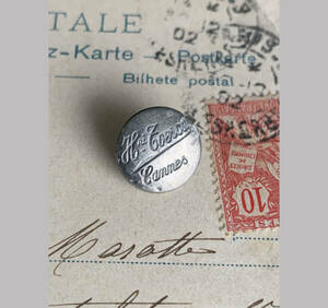 フランス パリ 1900-40s ホワイト メタル ボタン φ14mm 欧州 古着 ハンティング ジャケット 刺繍 裁縫 ヴィンテージ アンティーク 4