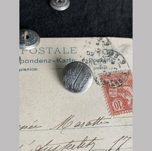 フランス パリ 1900-40s ホワイト メタル ボタン φ16mm 欧州 古着 ハンティング ジャケット 刺繍 裁縫 ヴィンテージ アンティーク 1