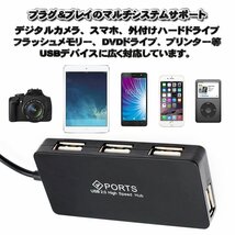 高品質 USBハブ 高速 USB 2.0ｘ４ ポート ハブ バスパワー対応 電源不要 色んな製品を接続可能 【ホワイト】_画像3