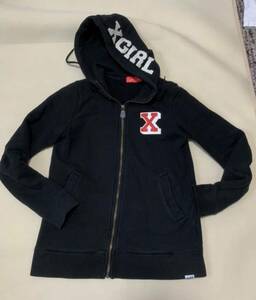  X-girl /X-GIRL full Zip Parker black [2]LADIES hood Logo badge 