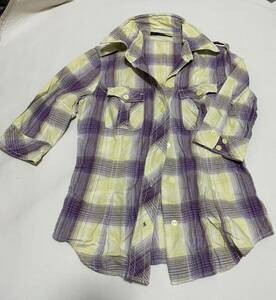 moussy Moussy / 7 minute sleeve check shirt / yellow color series size 2 L size corresponding 