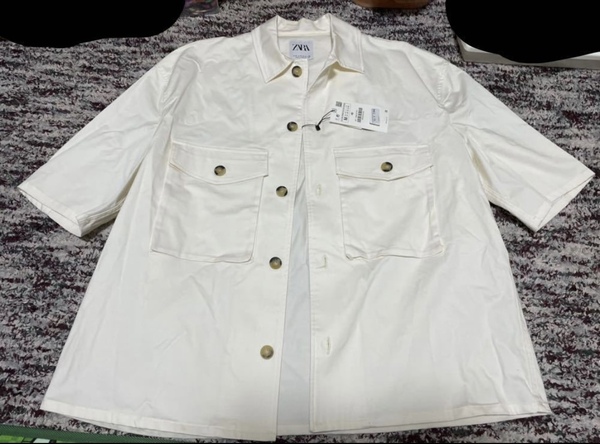 新品 ZARA MAN チーフジャケット ストレッチ オーバーサイズ ホワイト M メンズ　ホワイト　白