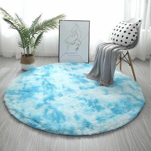  нежный 80×80 Sky голубой / раунд / коврик на пол вход кухня ковер living Surf круглый мохнатый море волна Surf морской синий blue 