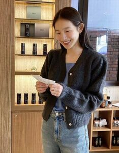 定価45,100円 美品 AMOMENTO アモーメント GRANDMA CARDIGAN モヘア ニット カーディガン BLACK