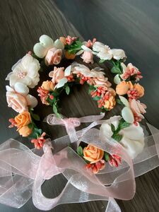 結婚式　花冠　オレンジ色&ピンク