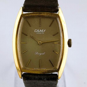 【動作品】CAMY キャミー Royal ロイヤル スイス製 腕時計 手巻き 時計 ヴィンテージ 2針 茶文字盤 アクセサリー アンティーク レトロ