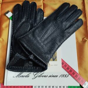 me roller peka Lee navy blue cashmere black glove leather gloves parent finger -3mm MEROLA