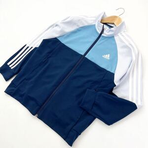 adidas ☆ オシャレデザイン♪ 160 キッズ ネイビー ライトブルー グレー トラックジャケット ジャージ スポーツ 練習 アディダス■AD226