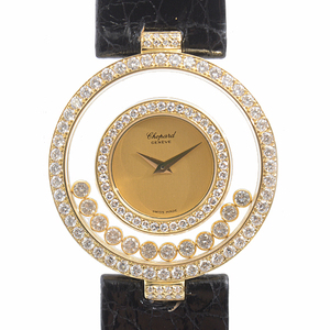  Chopard clock lady's happy diamond 2 -ply diamond bezel 12P diamond yellow gold Gold face Chopard 2647 750YG used 