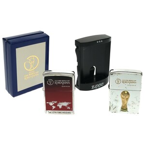 【Zippo 2点まとめ】KOREA JAPAN 2002 FIFA WORLD CUP 日韓 ワールドカップ メタル貼り 00年製 公式ライセンス商品 サッカー ジッポー J948