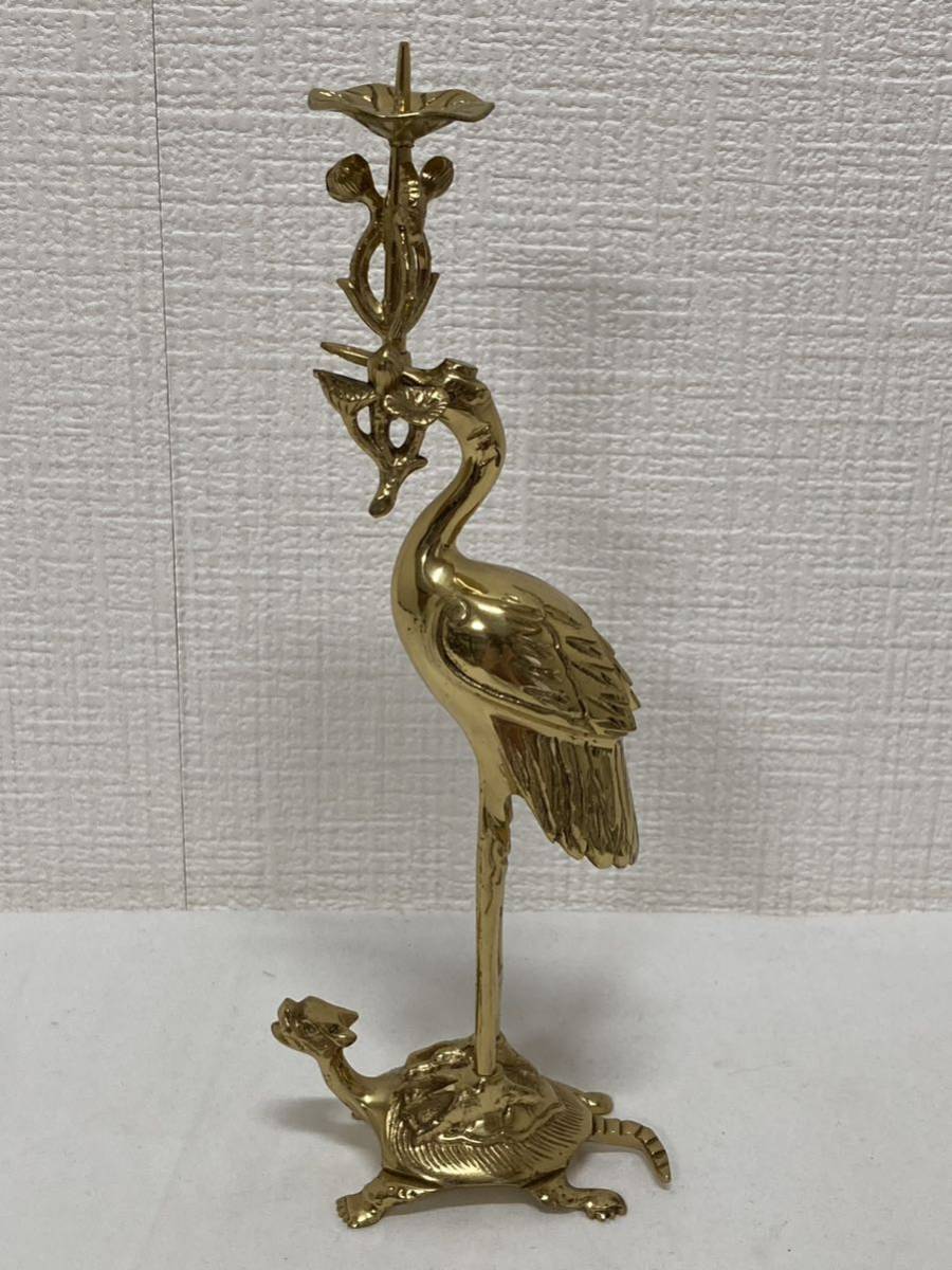 激安セール 仏具 三具足 真鍮製 本金鍍金 鶴亀の蝋燭立 花立 香炉 高岡
