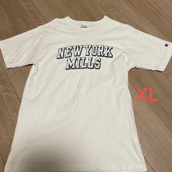 Champion チャンピオン　NEW YORK MILLS ニューヨークミルズ ロゴプリントTシャツ XL 