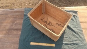柳行李 布貼りボテ箱 内側に墨書き 古道具 昭和前期