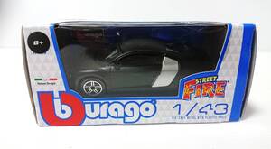 burago ブラーゴ 京商 STREET FIRE ミニカー 　アウディ　R8（フラット　ブラック）　ダイキャスト　フィギュア　スケール1/43