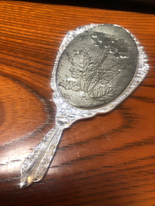 [ antique hand-mirror doll ] retro mirror total length 10cm silver . doll cosmetics correcting [23/04 TY-7F]