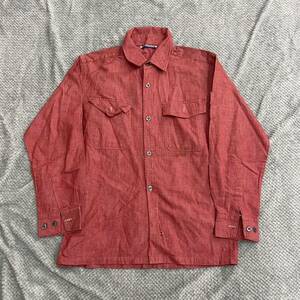 【1円出品】DESCENTE デサント 長袖シャツ ワークシャツ レッド 赤 メンズ トップス （G4）