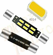 『送料無料』T6.3×30mm LED 6SMD 4014 12V 28mm〜31mmにフィット ホワイト　白 バニティ バイザー ルームランプ　ミラーライト　4個　TO_画像3