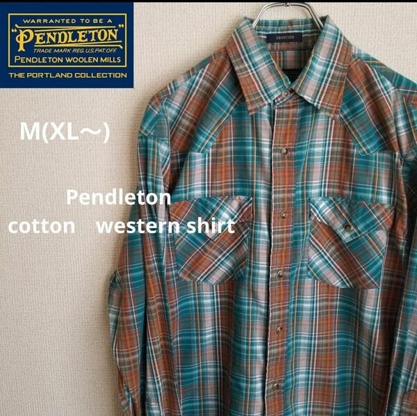 古着PENDLETON　ペンドルトン チェック柄　ウエスタンシャツ　M(XL～) チェックシャツ 長袖シャツ