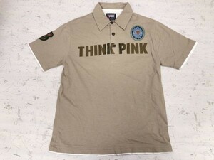 【送料無料】THINK PINK シンクピンク ミリタリー Y2K 00's ネオお兄系 古着 フェイクレイヤード ワッペン付き 半袖ポロシャツ メンズ L