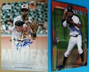 2枚セット Tim Beckham BAL/TB 2018 topps Stadium Club Autograph SCA-TB Auto 直筆サイン ＋ 2014 RC Rookie card 二枚セット Autograph