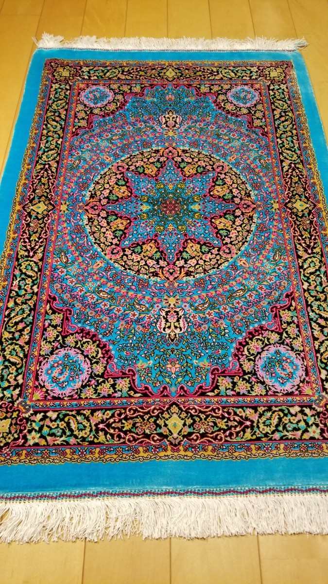 永遠の定番モデル 新品 イラン産 ペルシャ絨毯 ブルー 花柄 匿名配送
