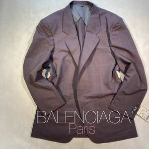 新品本物タグ付きBALENCIAGA Parisビンテージ2つボタンテーラードジャケット　サイズA6パープル系カラーウインドペーン極上生地　日本製