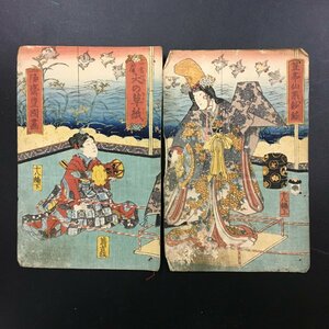 Art hand Auction Woodblock print cover ``Hakkenden Inu no Soshi 18 stories, top and bottom 2 sheets'' Toyokuni Senka, 5th year of Kaei period, Setsubai Hotan, Tsutakichi Koeido, middle book 12x18cm, Edo period, Ukiyo-e, Nishiki-e, painting, Ukiyo-e, print, others