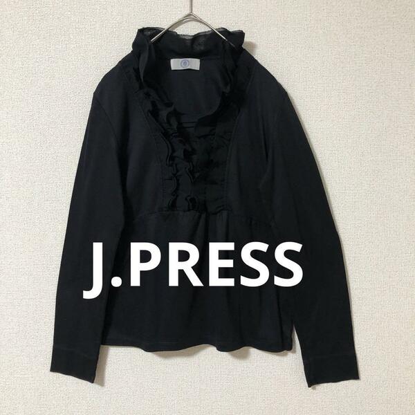 J.PRESS ジェイプレス　フリル カットソー ブラウス　ブラック