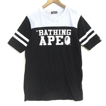 アベイシングエイプ A BATHING APE Tシャツ 半袖 ロゴ プリント Vネック 黒 ブラック XS ■SM0 メンズ_画像1