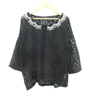  Another Addition ANOTHER EDITION Arrows blouse cut and sewn 7 minute sleeve round neck biju- lace bra k black lady's 